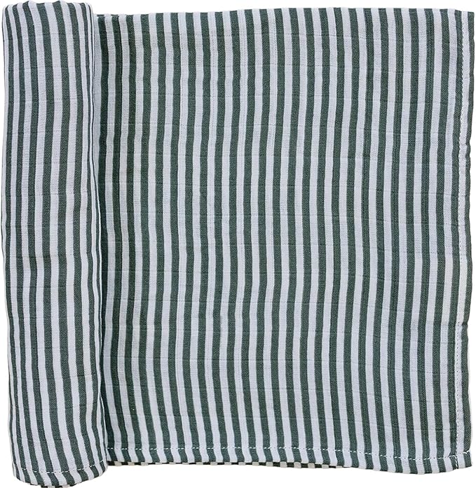 Mebie Baby Vintage Green Stripes Muslin Swaddle, Modern and Neutral Blanket for Baby Girl or Boy, 0-3 Month, Comfy Wrap