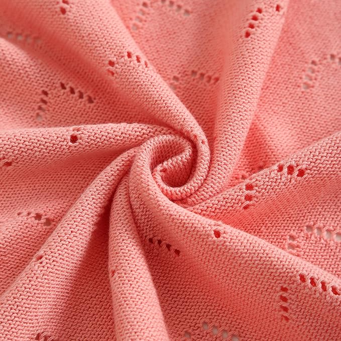 Baby Blanket 100% Cotton Knit Swaddle Soft Newborn Receiving Blanket Cozy for Boy/Girl Crib,Stroller Pink 40x30in