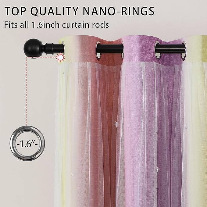 XiDi Pink Yellow Purple Curtains for Girls Bedroom 2 Panels Set, Blackout Rainbow Curtains for Kids Room Decor, Unicorn Wall Decals Drapes for Little Girl Nursery Room 52 Inches Wide 72 Inches Long