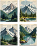 OFJE Vintage Forest Mountain Wall Art Decor Prints Set of 4, Retro Nature Landscape Wall Art Posters Decor for Home Bedroom Living Room, 8x10 Unframed