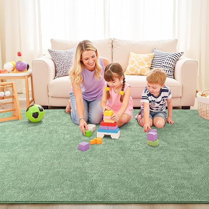 Chicrug 4x6 Minimalist Washable Area Rugs for Bedroom Living Room Classroom, Modern Soft Memory Foam Rug for Kids Nursery, Low Plie Indoor Carpet for Dorm Dining Office Bedside Room Decor, Sage Green