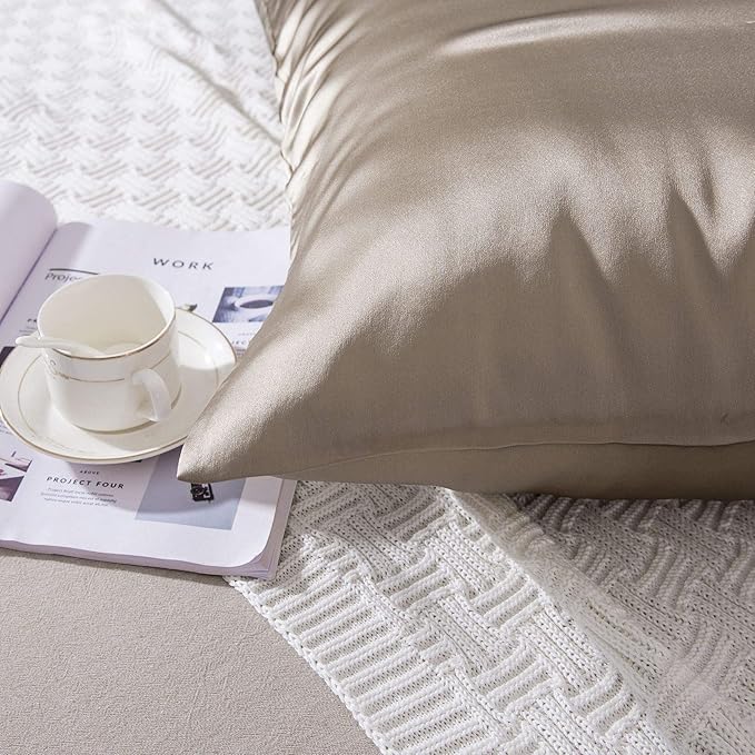 SLPBABY 100% Natural Pure Silk Pillowcase for Hair and Skin, Both Side 19 Momme Silk, Luxury Smooth Satin Pillowcase Cover with Hidden Zipper (Standard(20''x26''), Taupe)