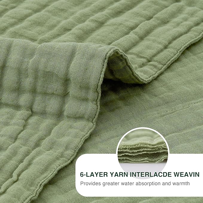 Love's cabin 6 Layer 100% Cotton Muslin Blanket, 60"x80" Twin Muslin Blanket for Couch Bed, Lightweight and Breathable Cotton Gauze for Adult, Sage Green