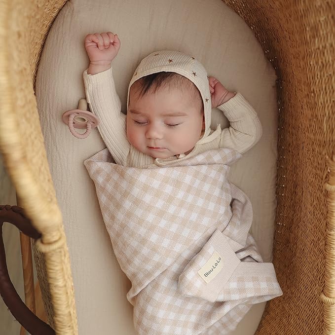 Plaid Swaddle Blanket for Baby Girls - 100% Soft Fine Knit Cotton Quilt Blanket - Use as Receiving Swaddling Stroller Nursery Bed Shower Baby Gift Registry for Newborns & Toddlers (Plaid - Pink)