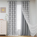 MYSKY HOME 95 Inch Long Living Room Curtains Double Layer Grey Blackout Curtains for Boys Bedroom White Pom Pom Sheer Curtains for Kids Room Darkening Grommet Top Nursery Window Panels 52 x 95 in
