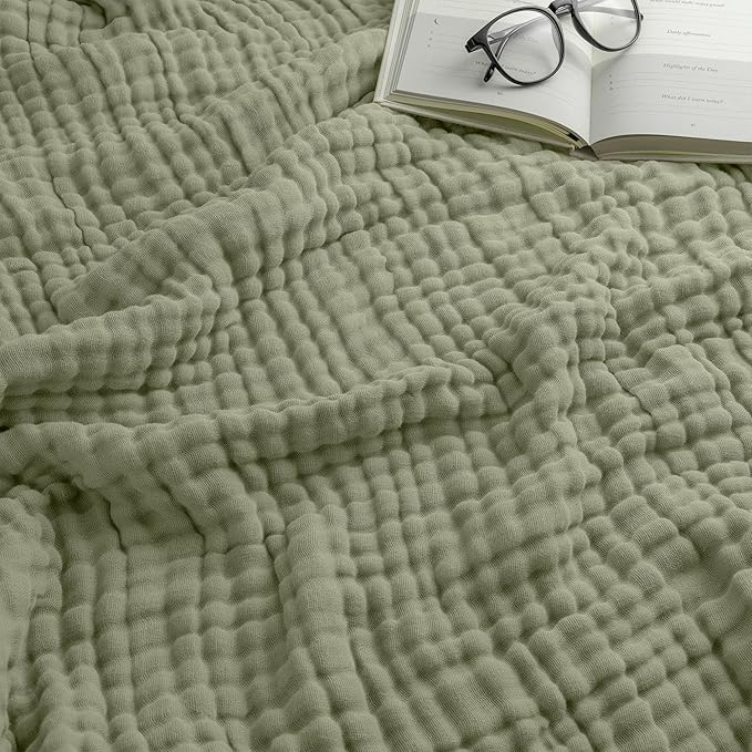 Comfy Cubs Muslin Blanket for Adults King 108" x 90" - 6 Layer Soft, Breathable & Lightweight Muslin Adult Blanket - Machine Washable & Designed in The US Bedding for All Seasons - Sage