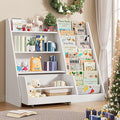 IRONCK Kids Bookshelf and Toy Storage, 42" Wide Large Toddler Bookshelf with Movable Drawer and 5 Sling Pockets, Montessori Book Shelf for Kids Rooms-White