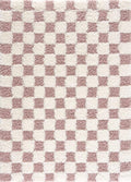 BoutiqueRugs Atira Pink Checkered Shag Area Rug - Cream, Rose Gold - 8'10" x 12'