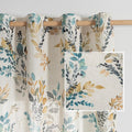 MYSKY HOME Linen Sheer Curtains for Living Room Leaf Patterned Semi Vertical Drapes Decor Farmhouse Style Texture for Dining Room Light Soften Privacy, Yellow and Blue, W52 x L90, Pack-2