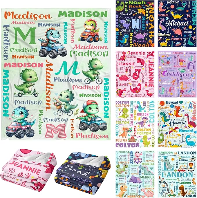 Personalized Dinosaur Truck Blanket Gifts for Girls Boys Women - Super Soft Cozy Warm Throw Sheet for Couch Bed Sofa Office Decor All Season 60"x80" for Adult