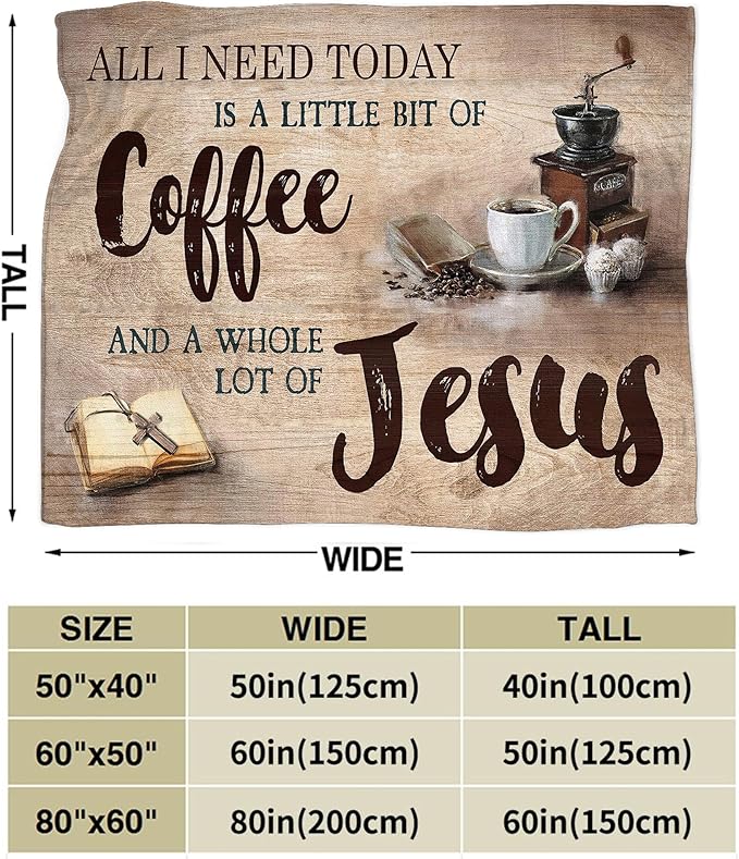 Christian Jesus Coffee Throw Blanket - Soft Warm Cozy Fleece for Women, Men, Kids & Adults - 50"x40"