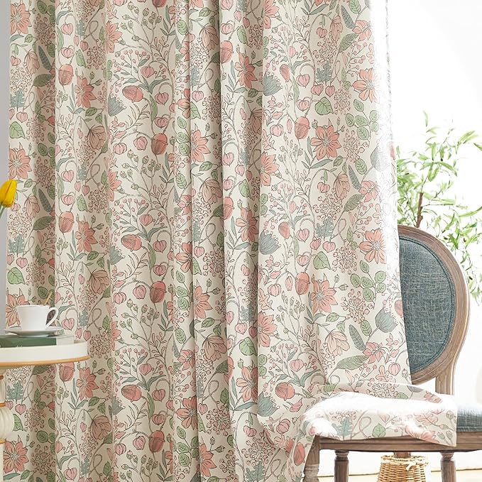 jinchan Nursery Curtains 95% Blackout Pink Floral Curtains for Girls Room, 72 Inch Length Farmhouse Drapes for Bedroom Living Room Darkening Window Treatment Grommet Top Set of 2 Panels