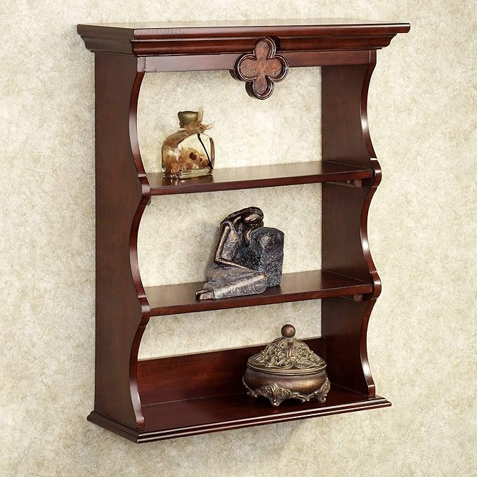 Touch of Class Kingscourt Traditional Style Wall Shelf Regal Walnut | Elegant Display Shelves for Bedroom, Hallway, Entryway, Office | Wooden Decor