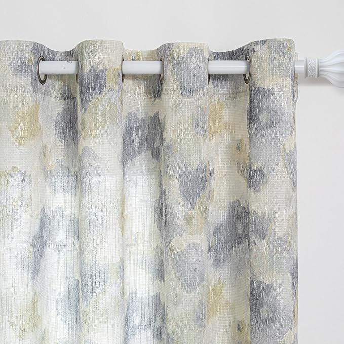 MYSKY HOME Floral Curtains 95 Inch Long for Living Room, Yellow Curtains for Girls Bedroom, Large Sliding Door Light Filtering Grommet Semi Sheer Natural Drapes Colorful Design W52, 2 Panels