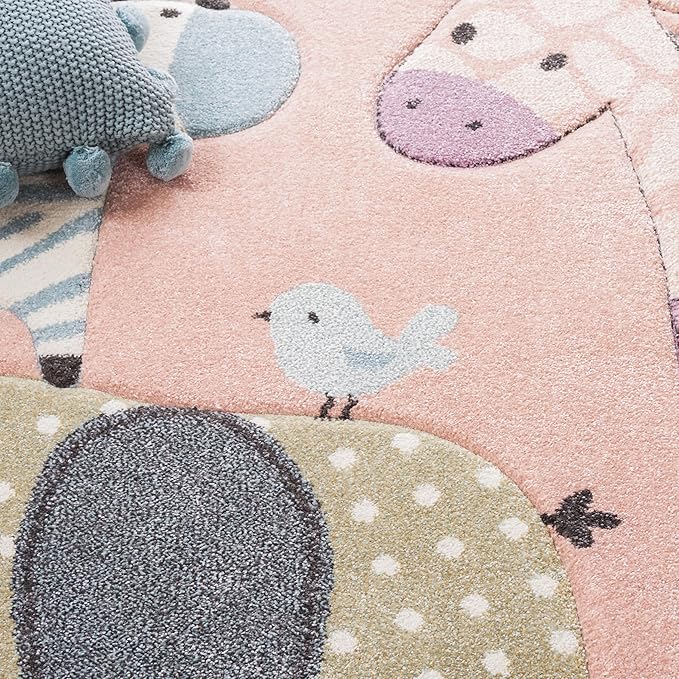 SAFAVIEH Carousel Kids 100 Collection Area Rug - 3'3" x 5'3", Blush Pink, Transitional Design, Stain Resistant, Ideal for High Traffic Areas in Living Room, Bedroom & Dining Room (CRK120U-3)