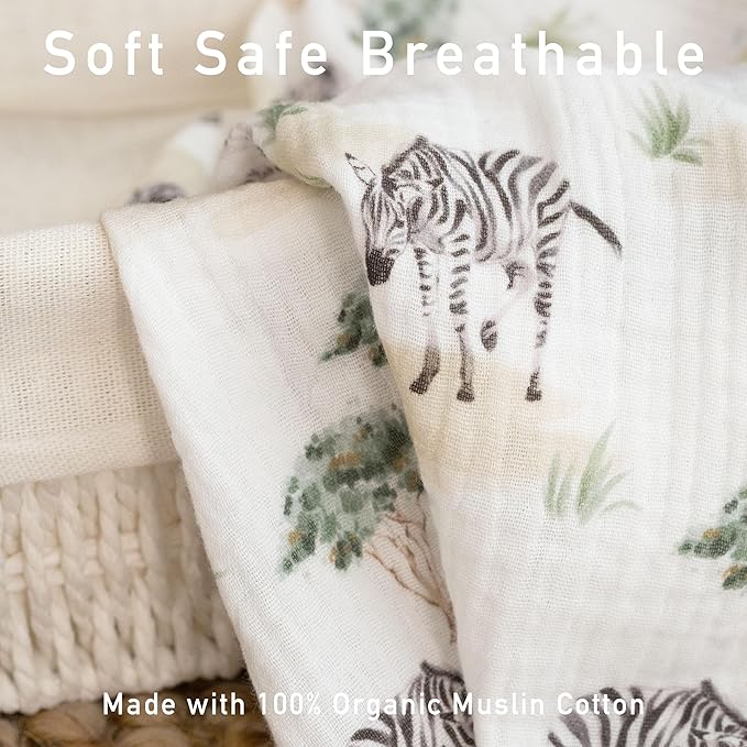 Muslin Swaddle Blankets for Newborn, 3 Pack Breathable Soft Receiving Blanket, Large 38 x 40 inches Swaddle Wrap Burping Clothes, Essentials Infant Shower Items, Toddler Gift (Lovely Zebra, 3 Pack)