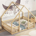 Bellemave Full Floor Bed for Kids, Girls, Boys, Wood House Bed Frame, House Floor Bed for Kids, Full Size Montessori Floor Bed with Fence, Playhouse, Natural