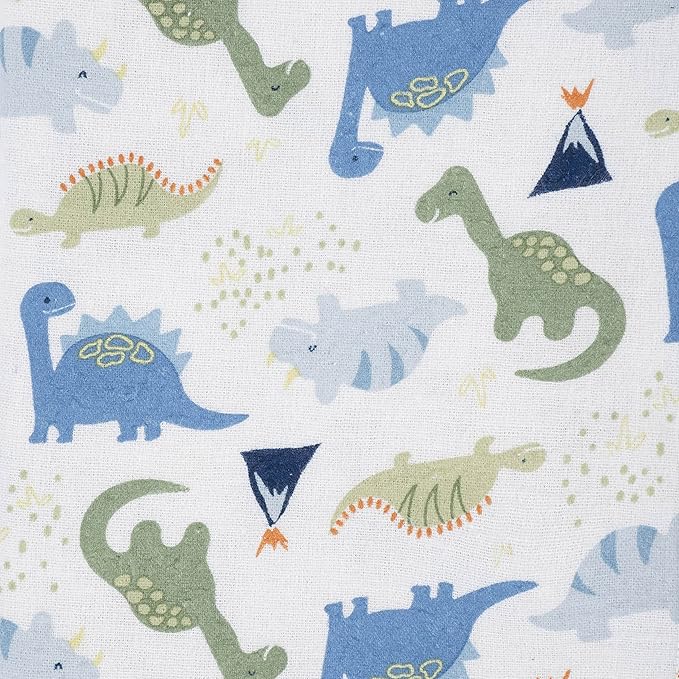 Gerber Boys Newborn Infant Baby Toddler Nursery 100% Cotton Flannel Receiving Swaddle Blanket, Dinosaur Blue, Pack of 5