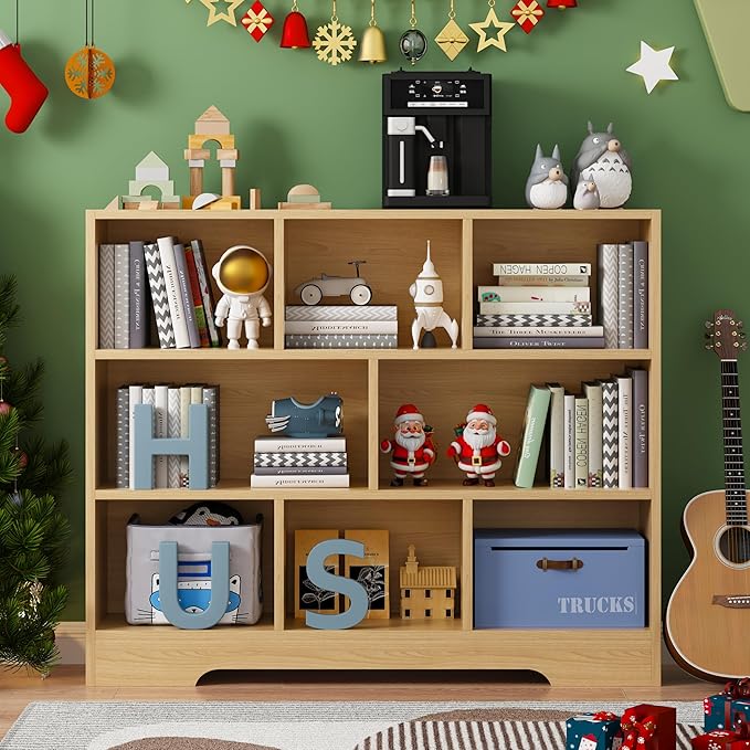 Book Shelf for Kids, 8 Cubes Storage Organizer Montessori Shelf, 3-Tier Wooden Kids Bookcase, Toy Storage Organizer for Children, Toddler Bookshelf Cube Shelf for Kid’s Room, Classroom