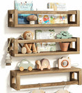 Sturdy Floating Shelves – Set of 3 Wall Bookshelves and Nursery Floating Shelves for Books, Toys, Kitchen, Bathroom, and Home Decor – Walnut Brown