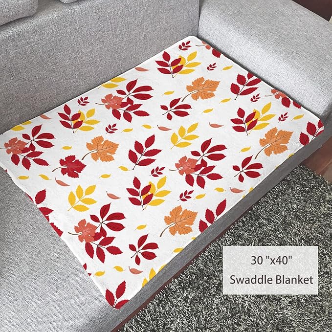 Thuswarm Autumn Colorful Pecan Leaf Flannel Blanket for Autumn Winter Gifts Warm Cozy Soft Funny Print Throw for Bed Couch Sofa 80”×60” Large for Adult