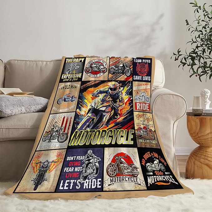 Motorcycle Blanket Ride Gifts for Girls Motorcycle Rider Boys Woman Kids Motorcycles Lover Sport Throw Blankets Soft Blanket Warm Fleece Flannel Plush Blankets for Bed Sofa Couch 60"x80"