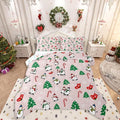 Feelyou Pink Christmas Comforter Set Twin Size Snowman Bedding Set for Kids Boys Girls Snowflake Duvet Quilt Xmas Tree Bedroom Decor Microfiber 2 Pcs with 1 Pillow Cases
