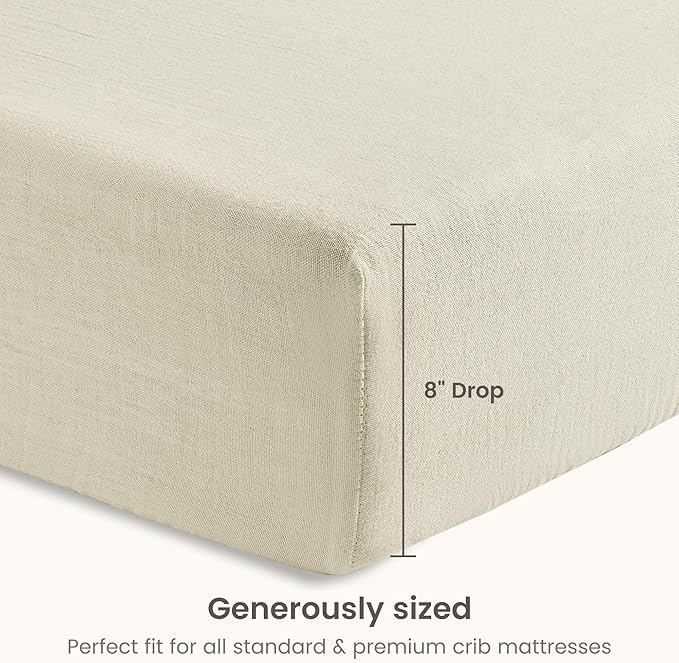 Bioweaves Organic Cotton Muslin Crib Sheet, GOTS Certified Fitted Crib Mattress Sheet, Extra Soft & Breathable for Toddler, Baby Boys & Girls, 52" x 28”, 8 Inch Pocket, Natural
