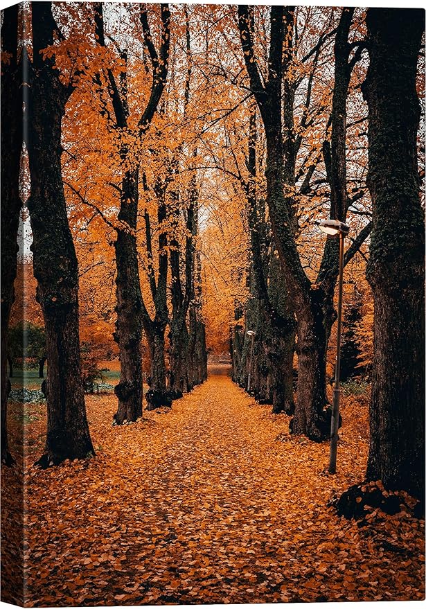 SIGNWIN Canvas Wall Art Orange Autumn Garden Path Nature Forest Realism Rustic Scenic Dramatic Multicolor Cool for Living Room - 12"x18" inches