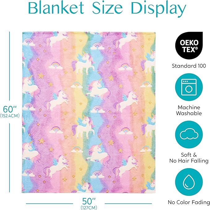 Joiedomi Glow in The Dark Blanket - Unicorns Gifts Toys for Girls Age 2 3 4 5 6 7 8 9 10 11 12 Year Old - Soft Cozy Flannel Kids Throw Blanket, Birthday Bedroom Decor 50"×60"