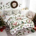Erosebridal Christmas Santa Claus Bed in A Bag 7 Pcs Cute Penguin Snowman Comforter Set for Women Men Xmas Berry Tree Bedding Sets King Berry Branches Holiday Wreath Sheet Set with Comforter