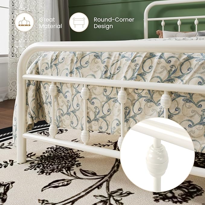 SHA CERLIN Twin Size Metal Platform Bed Frame with Victorian Style Iron-Art Headboard and Footboard, Easy Assembly, Under Bed Storage, No Box Spring Required, White