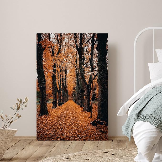 SIGNWIN Canvas Wall Art Orange Autumn Garden Path Nature Forest Realism Rustic Scenic Dramatic Multicolor Cool for Living Room - 12"x18" inches