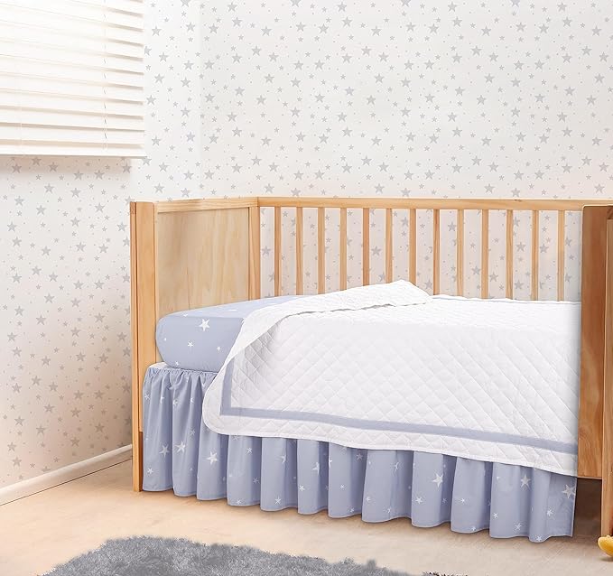 Bedward 100 Percent Cotton (Excluding Quilt Filling) 3 Piece Baby, Toddler Crib Bedding Set ; Includes Fitted Sheet, Bed Skirt and Comforter Quilt for Nursery (Stars) 100C20213