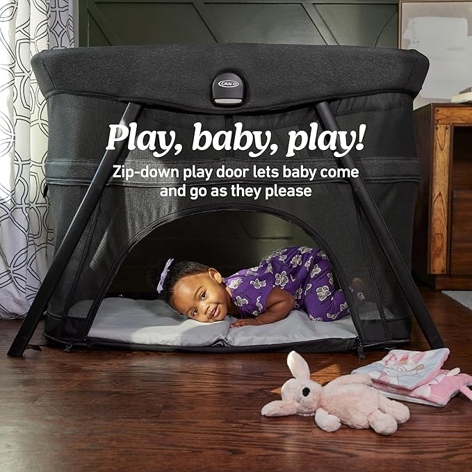 Graco Lite Traveler 4 in 1 Playard with 4 Modes, Bedside Bassinet, Toddler Playpen, Free Play and Slumber Tent Mode, Lightweight Portable Playard with Canopy and Carry Bag