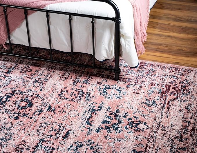 Rugs.com Charleston Collection Rug – 8' x 10' Pink Low-Pile Rug Perfect for Living Rooms, Large Dining Rooms, Open Floorplans