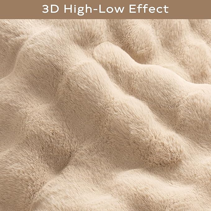 Ashler Faux Rabbit Fur Area Rug, Beige 2x3 FT Fluffy Soft, Rectangle Fuzzy Carpet for Living Room, Bedroom, Machine Washable Shaggy Nursery - 3D Bubble