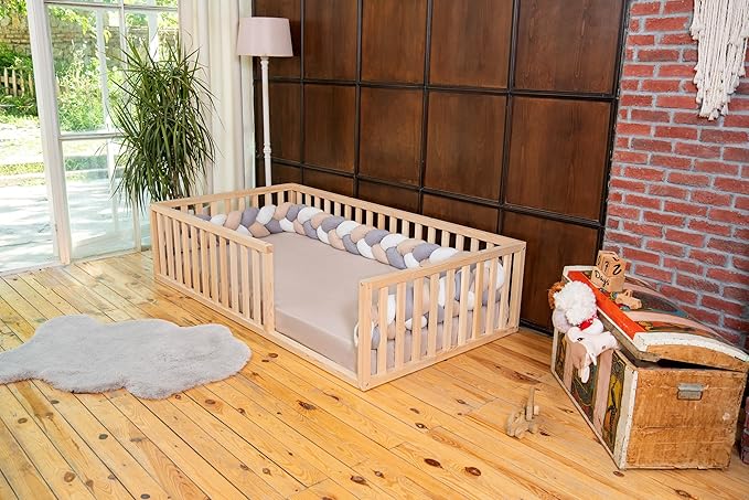 Montessori Floor Bed Small Size 52x27,5"/ Height 18.90'' | Pine Tree Toddler Bed Frame, Wood Bed Frame | Gift for Kids Room Decor (Small)