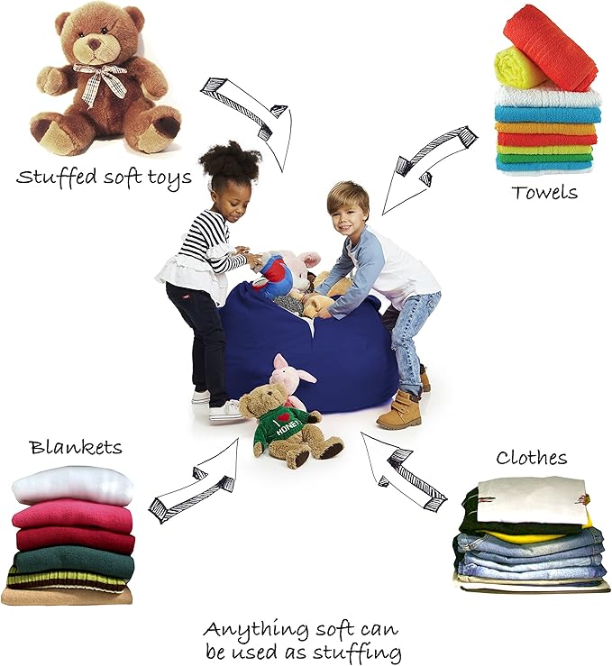 Bean Bag Chair Cover | Stuffed Animal Storage | 38" Width Extra Large | 100% Cotton Canvas | Double Stitched | Durable Zipper | Fill With Anything Soft | Beans not included
