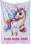 Personalized Baby Unicorn Throw Blanket for Girls with Custom Name, Prancing Pony with Rainbow Mane and Tail, Cute Nursery Room Decor, Soft Plush Toddler Bedding for Babies, (Fleece 60x80)