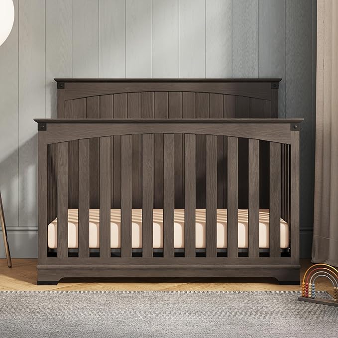 Child Craft Redmond Full Panel 4-in-1 Convertible Crib, Converts to Day Bed, Toddler Bed and Full-Size Bed, 3 Adjustable Mattress Positions, Non-Toxic, Baby Safe Finish (Dapper Gray)