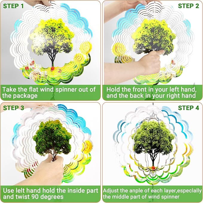 J-Fly Hanging Decor Outdoor,Outdoor Garden Decor, Wind Spinners Outdoor Colorful Green Tree Hanging Decor,Ornaments Kinetic Yard Art, for Women-Big Green Tree Wind Spinners.