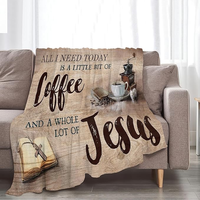 Christian Jesus Coffee Throw Blanket - Soft Warm Cozy Fleece for Women, Men, Kids & Adults - 50"x40"