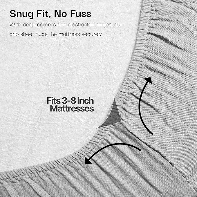 Salt Earth 100% Organic Cotton Muslin Standard Fitted Crib Sheet,52"x28", 2 Pack Soft Breathable Natural Cotton Sheets Baby Mattress Bed Sheets, No Slip Neutral Baby Crib Sheet (Beige & Silver)