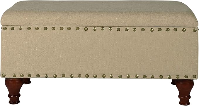 Homepop Home Decor | Upholstered Storage Bench with Nailhead Trim | Ottoman with Storage for Living Room & Bedroom | Decorative Home Furniture (Tan ) Large
