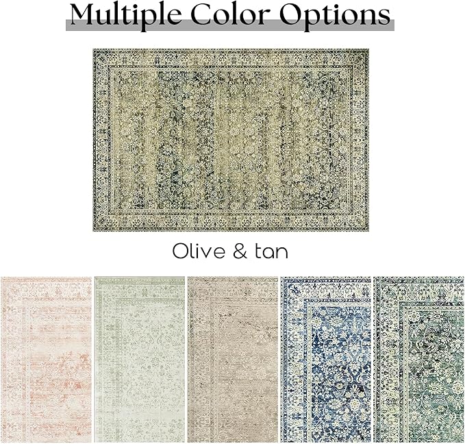Olive and Tan Area Rugs Washable Rug for Living Room Bedroom Boho Farmhouse Floral Vintage Soft No Slip Extra Large Carpet for Dining Room 9x12
