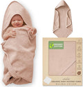 Organic Cotton Plush Woven Hooded Baby Towels, 31x31 Inches, Plush Bath Towels with Hood for Newborns and Kids, Girls & Boys (Sand, 31.4" L x 31.4" W)