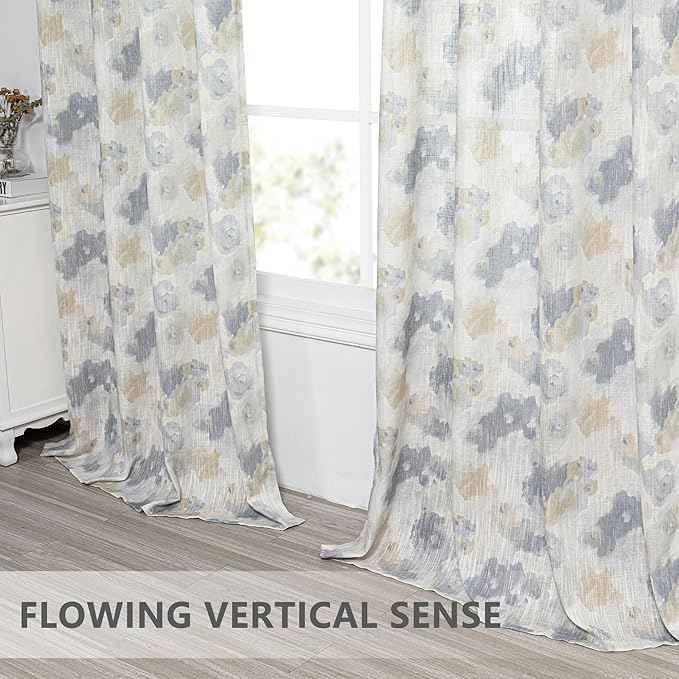 MYSKY HOME Floral Curtains 95 Inch Long for Living Room, Yellow Curtains for Girls Bedroom, Large Sliding Door Light Filtering Grommet Semi Sheer Natural Drapes Colorful Design W52, 2 Panels