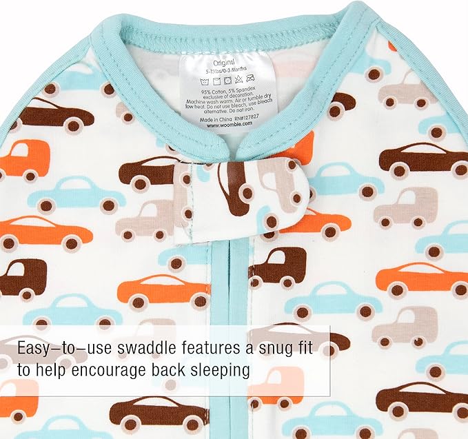 Woombie Original Baby Swaddling Blanket - Soothing, Cotton Baby Swaddle with Zipper - Wearable Newborn Blanket, Boys & Toys, 14-19 lbs