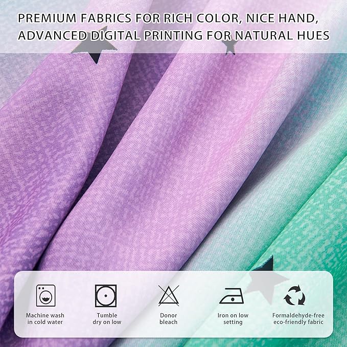 XiDi Purple Grey Green Curtains for Girls Bedroom 84 Inches Long 2 Panels Set, Rainbow Blackout Curtains for Kids Room Decor, Unicorn Wall Decals Drapes for Little Girl Nursery Room 34 Inches Wide